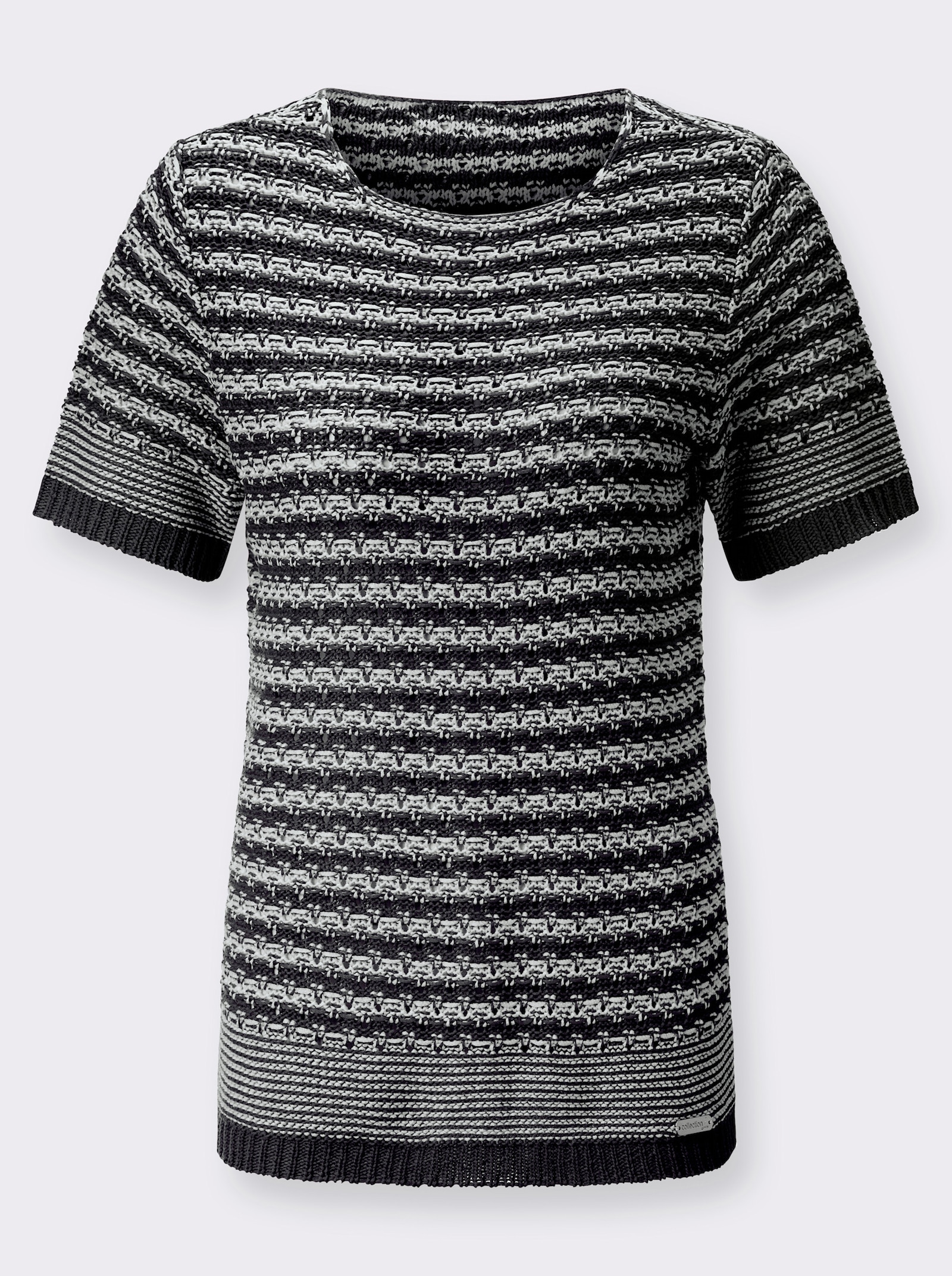 Kurzarmpullover aus Bändchengarn - marine-weiss-gemustert