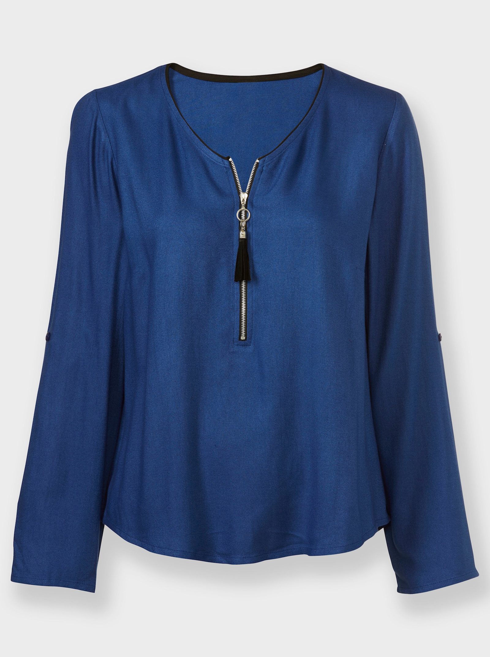 Schlupfbluse mit Krempelärmel - royalblau