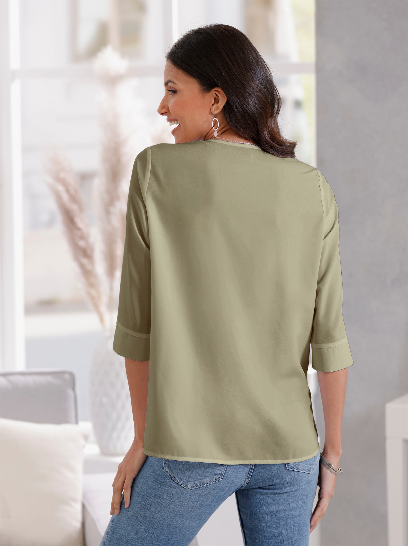 Schlupfbluse in weiter Form - khaki