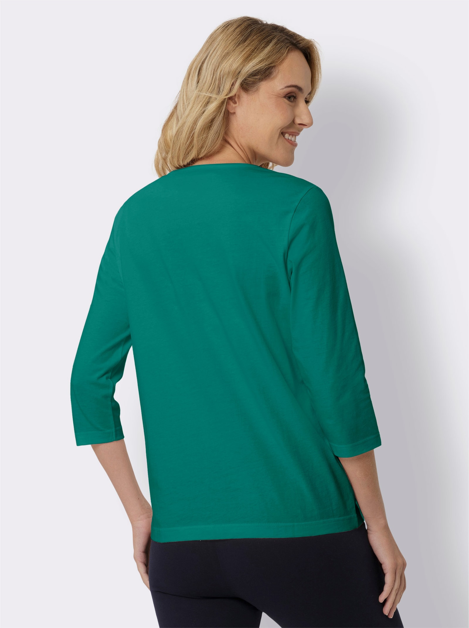 3/4-Arm-Shirt mit silberfarbenem Folien-Print - smaragd