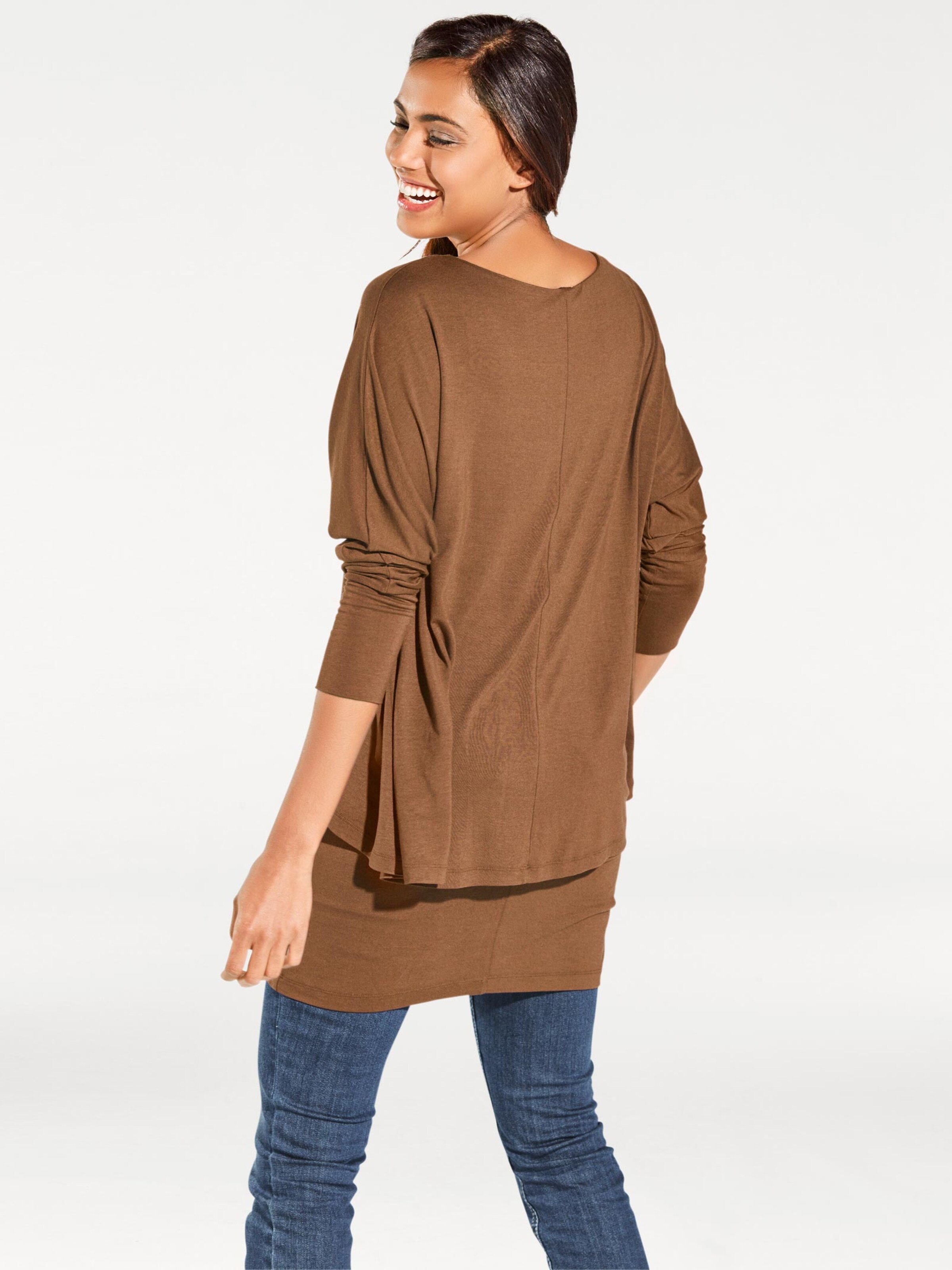 Damenmode Shirts Linea Tesini Rundhals-Shirt in camel 