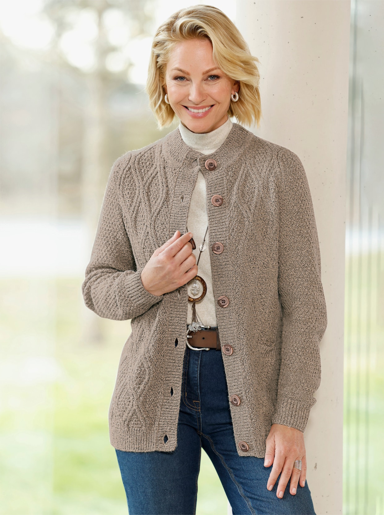 Strickjacke - beige-meliert