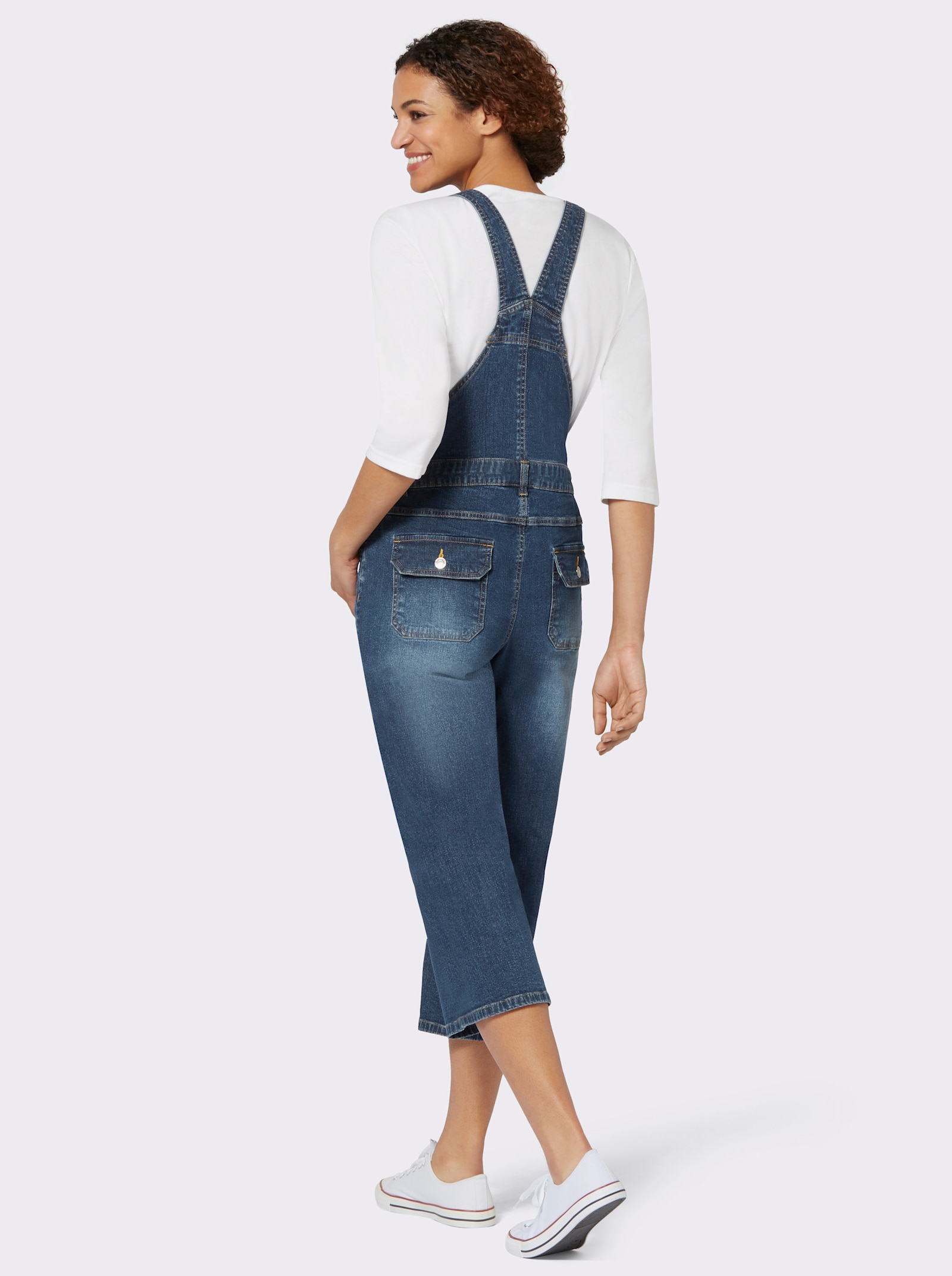 Jeanslatzhose in 3/4-Länge - blue-stone-washed