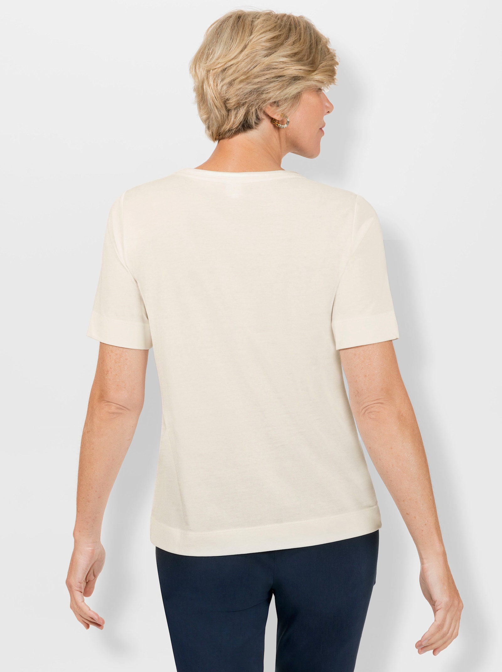 Shirt met ronde hals Met bies, voor - ecru