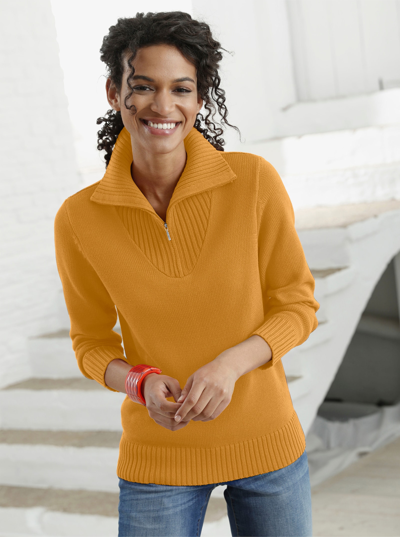 Schipperstrui van puur katoen - oker