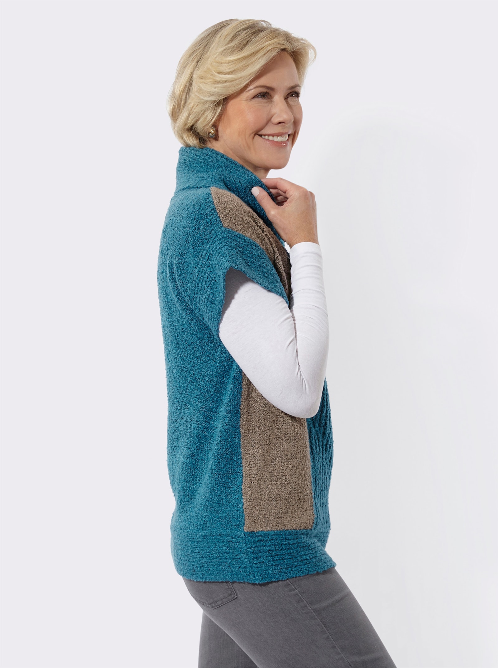 Pullunder mit asymmetrischem Kragen - topas-taupe-gemustert