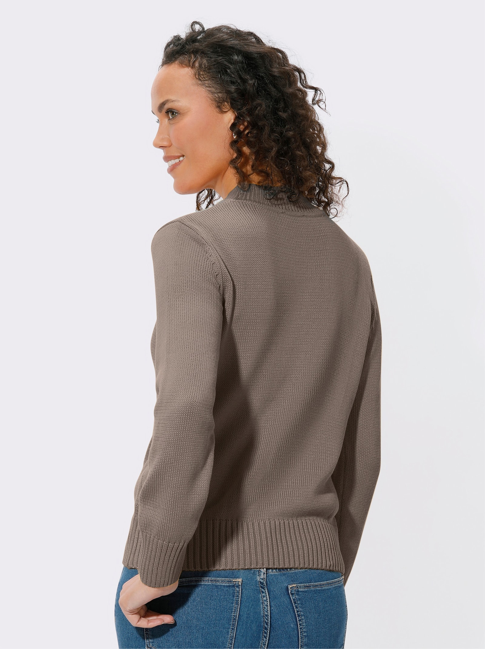 Stehkragenpullover mit Baumwolle - taupe-meliert