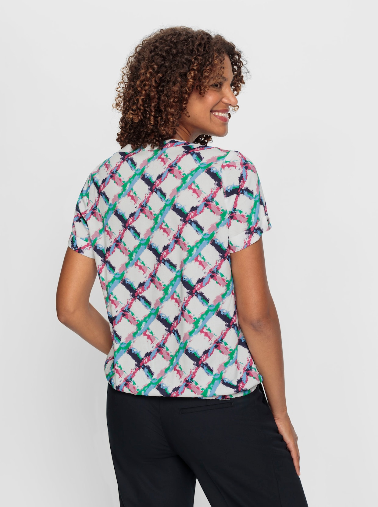 Comfortabele blouse - fuchsia/grasgroen geruit