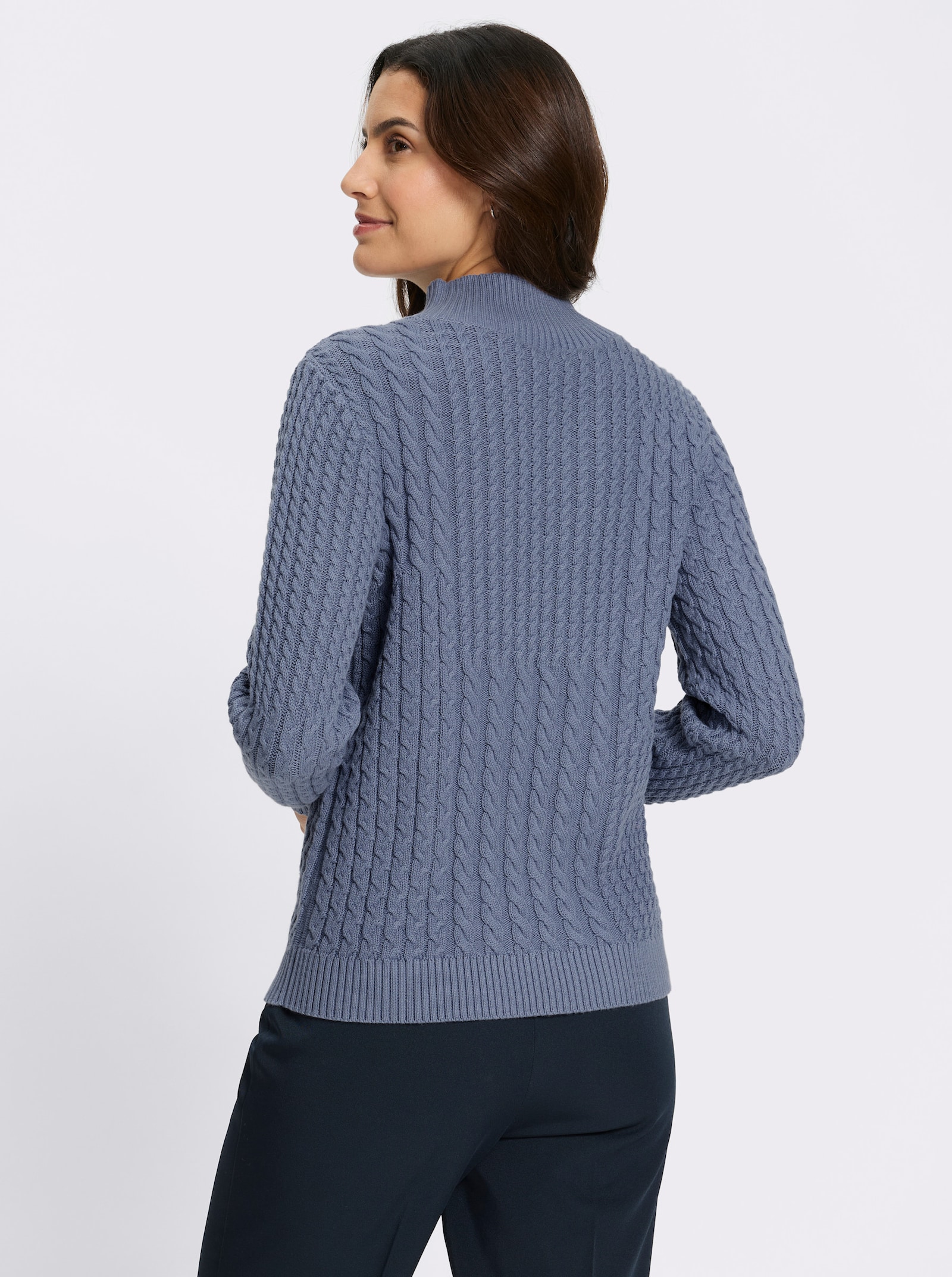 Pullover met opstaande kraag in patchworklook - duivenblauw