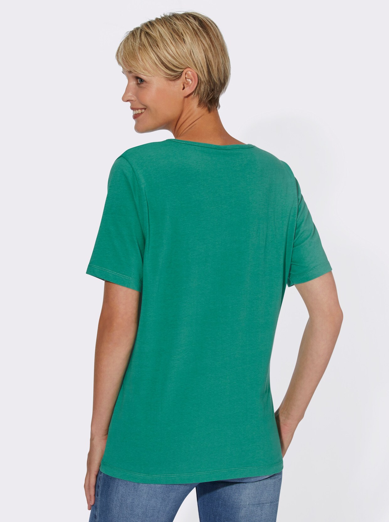 Kurzarmshirt - smaragd-bedruckt