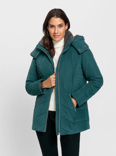 Kapuzenjacke in Micro-Moss-Qualität - petrol