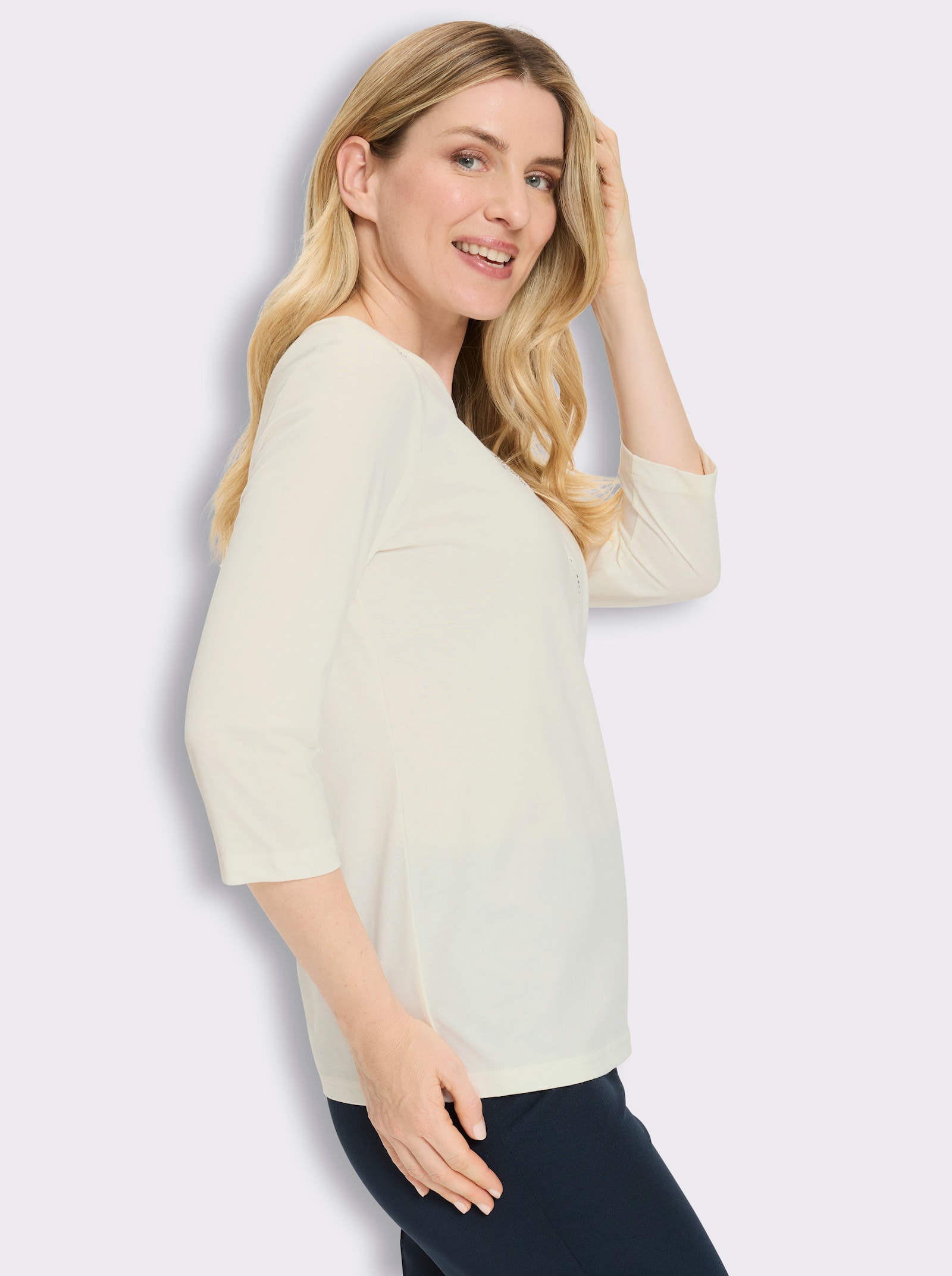 3/4-Arm-Shirt mit Glitzersteinchen - champagner