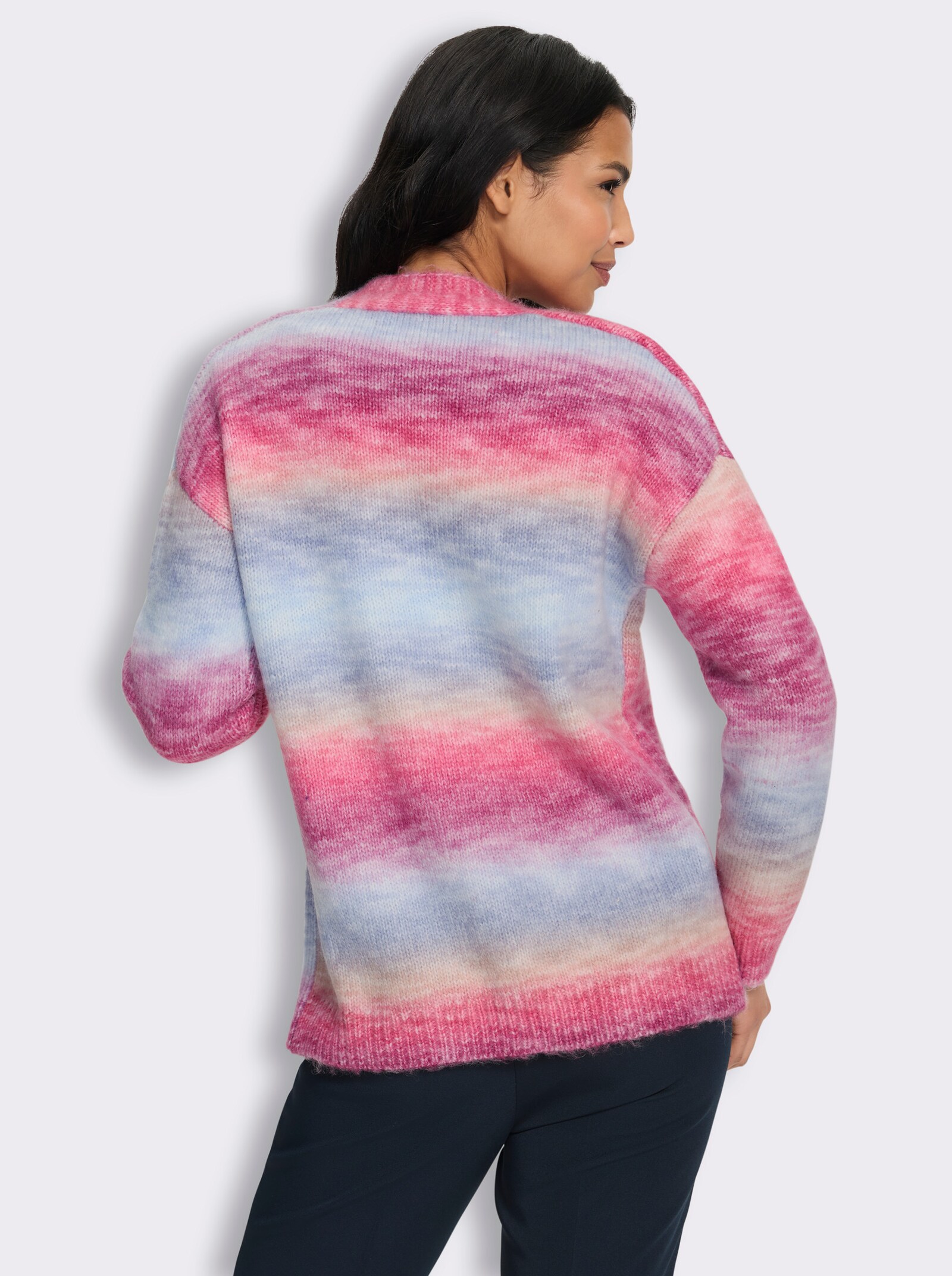  Strickjacke mit Effektgarn - fuchsia-taubenblau-gemustert