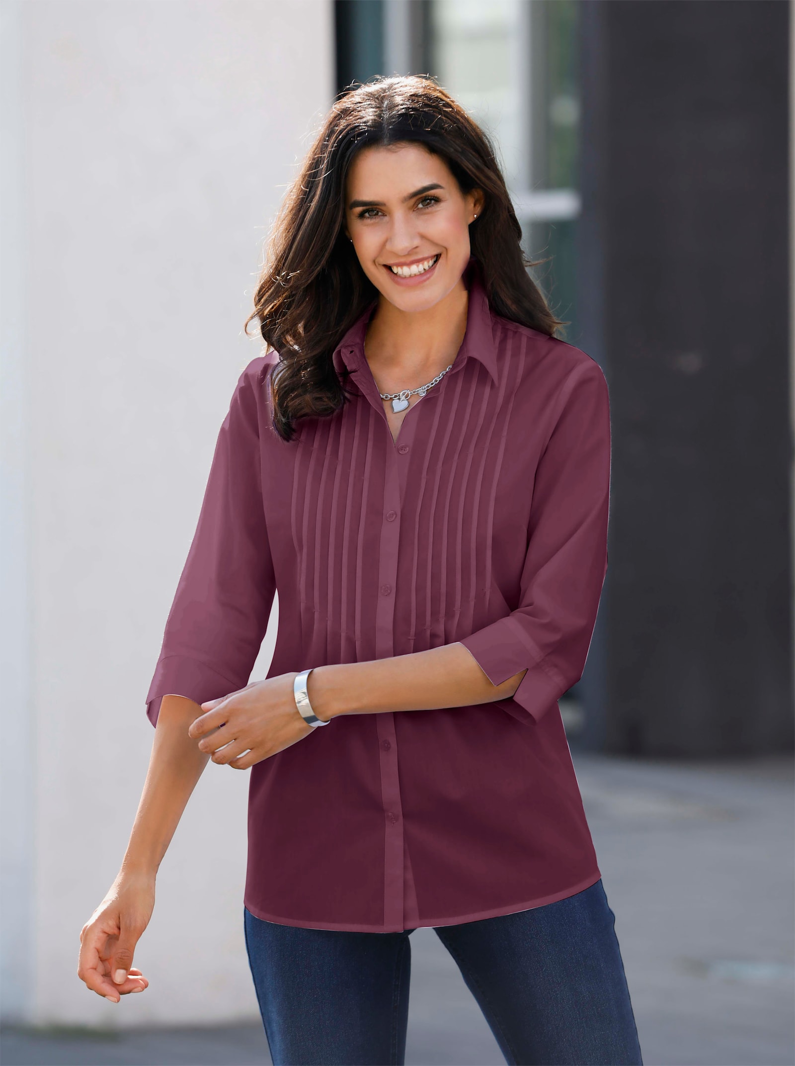 Overhemdblouse met biezen - bordeaux
