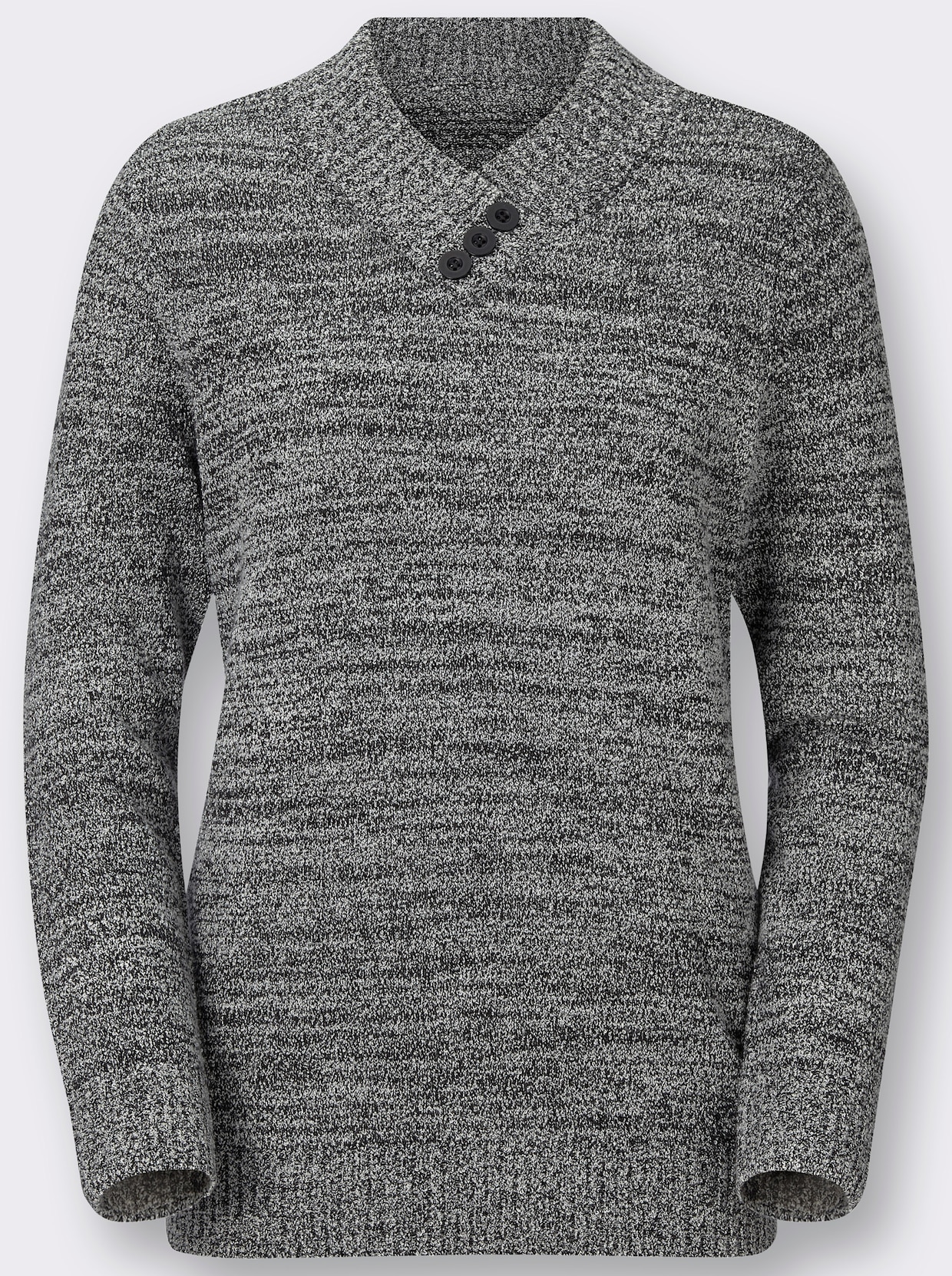 V-Ausschnitt-Pullover - schwarz-weiß-meliert