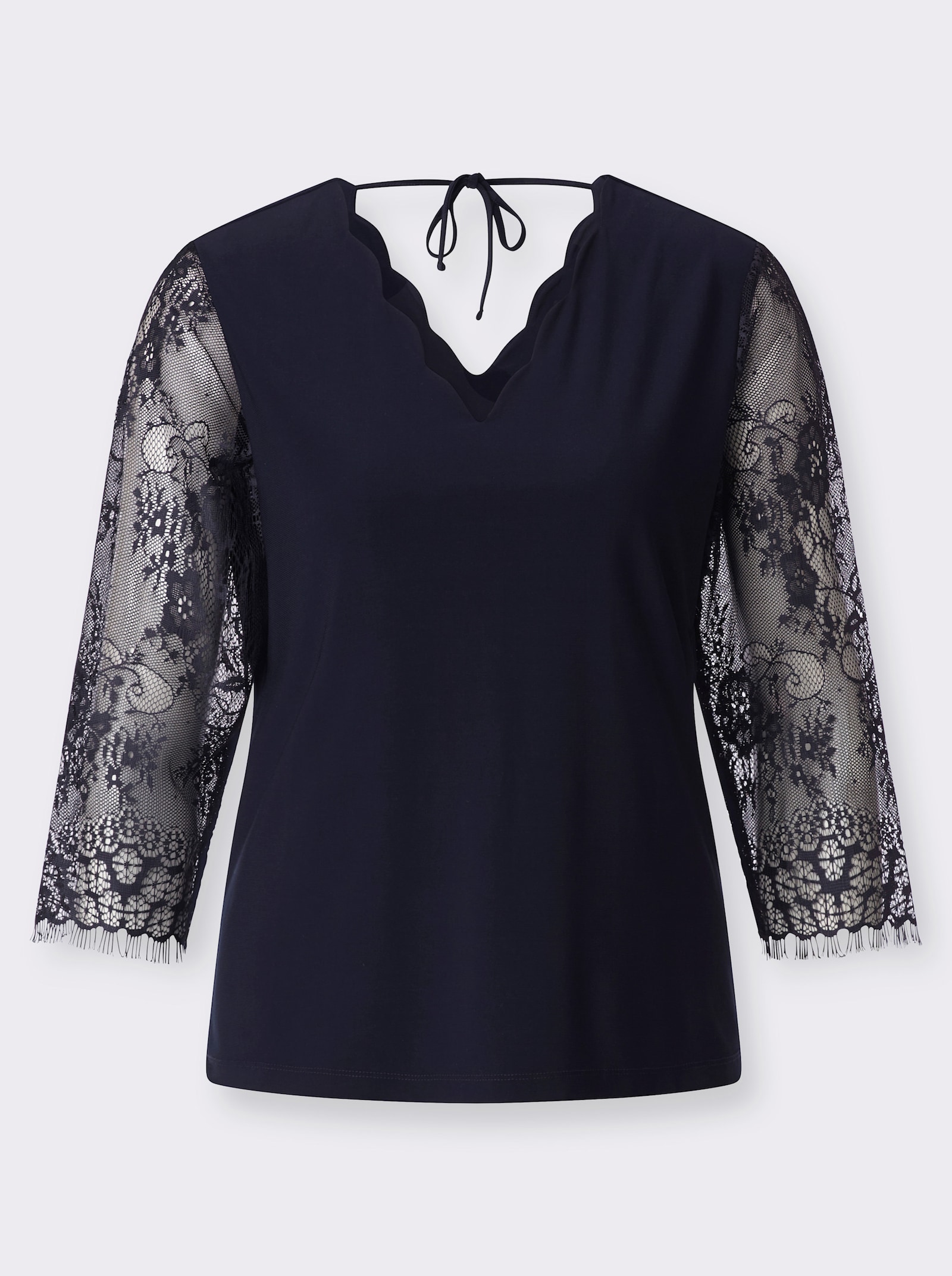 3/4-Arm-Shirt mit gebogtem V-Ausschnitt - marine