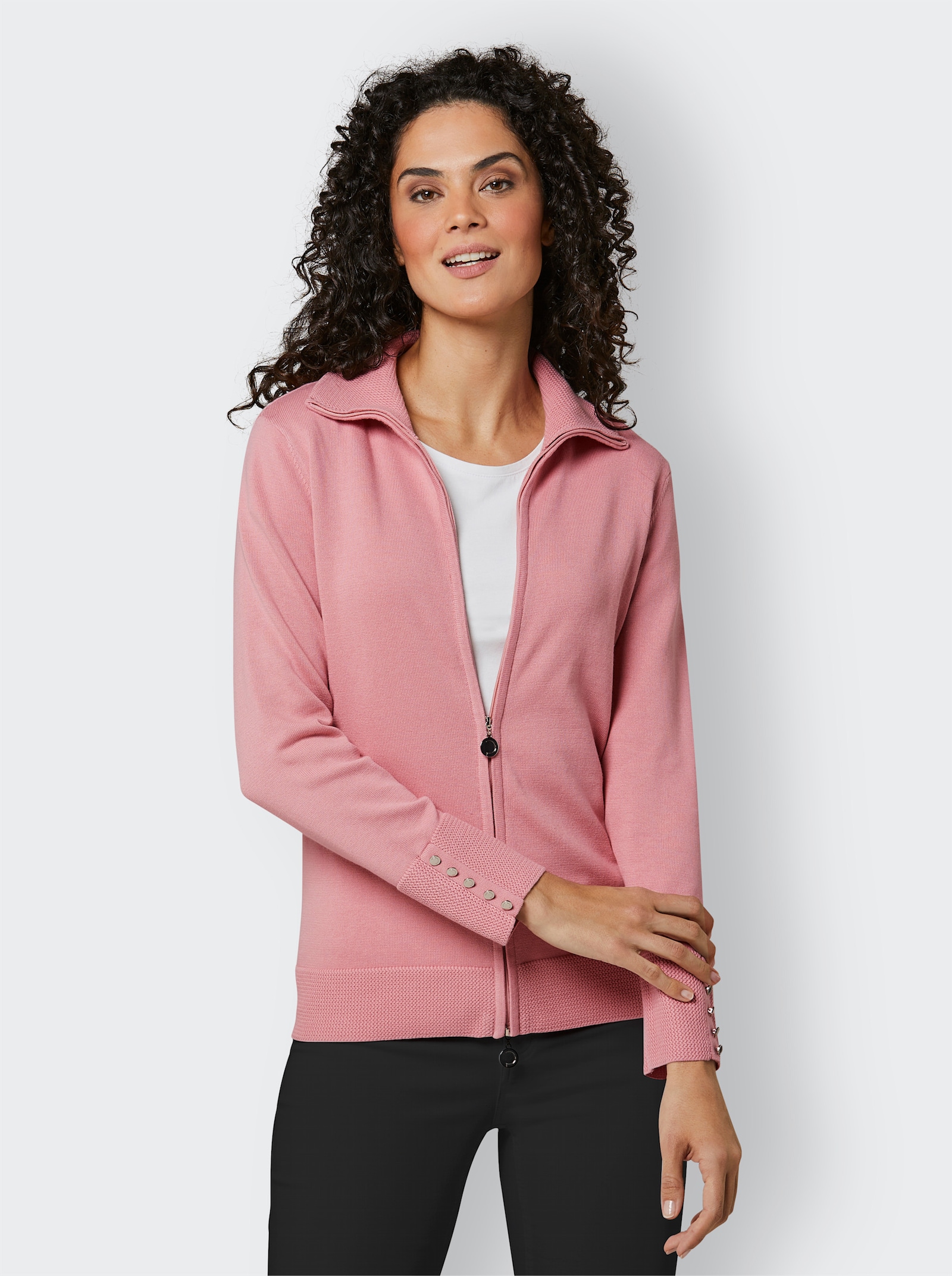 CREATION L PREMIUM Strickjacke aus mercerisierter Baumwolle - rosenquarz