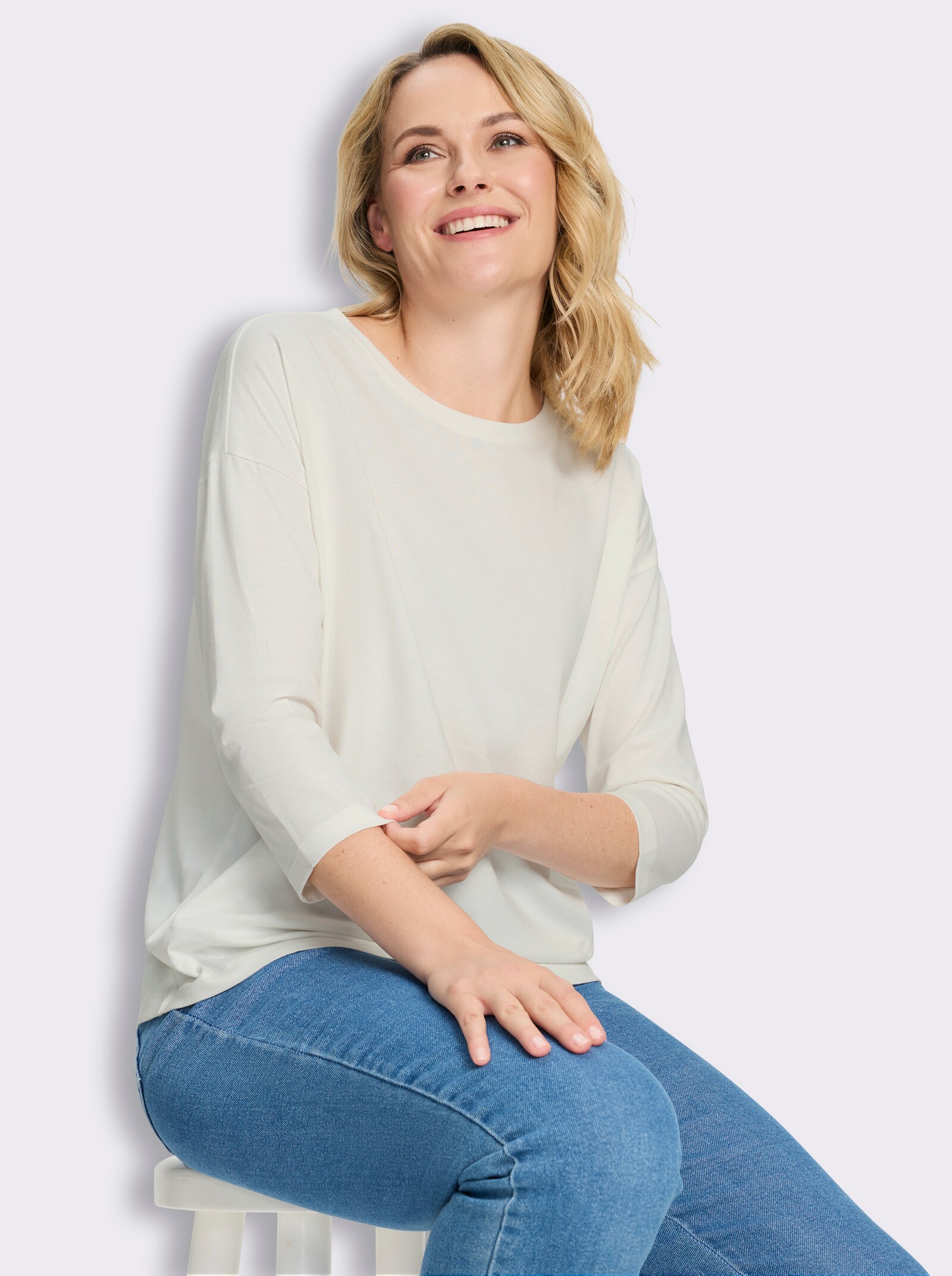 3/4-Arm-Shirt in Baumwoll-Qualität - ecru