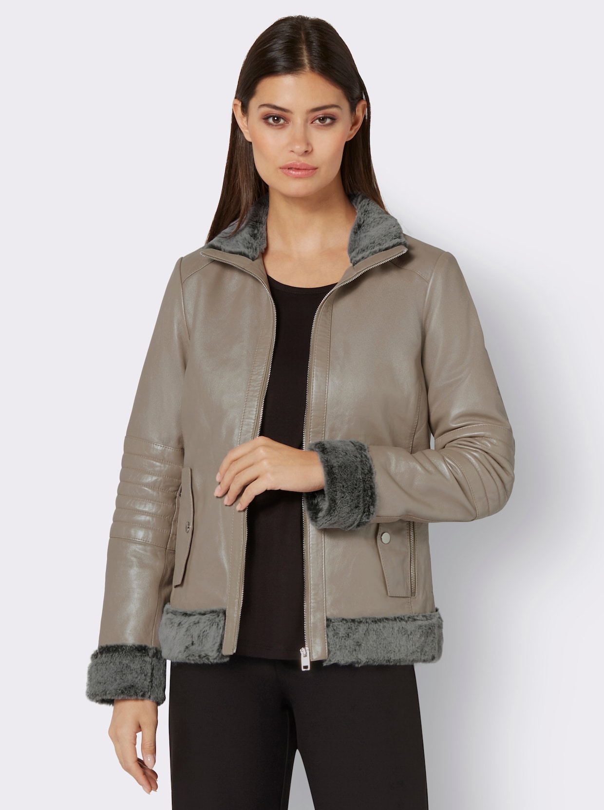 Mainpol Veste en cuir d'agneau nappa - beige