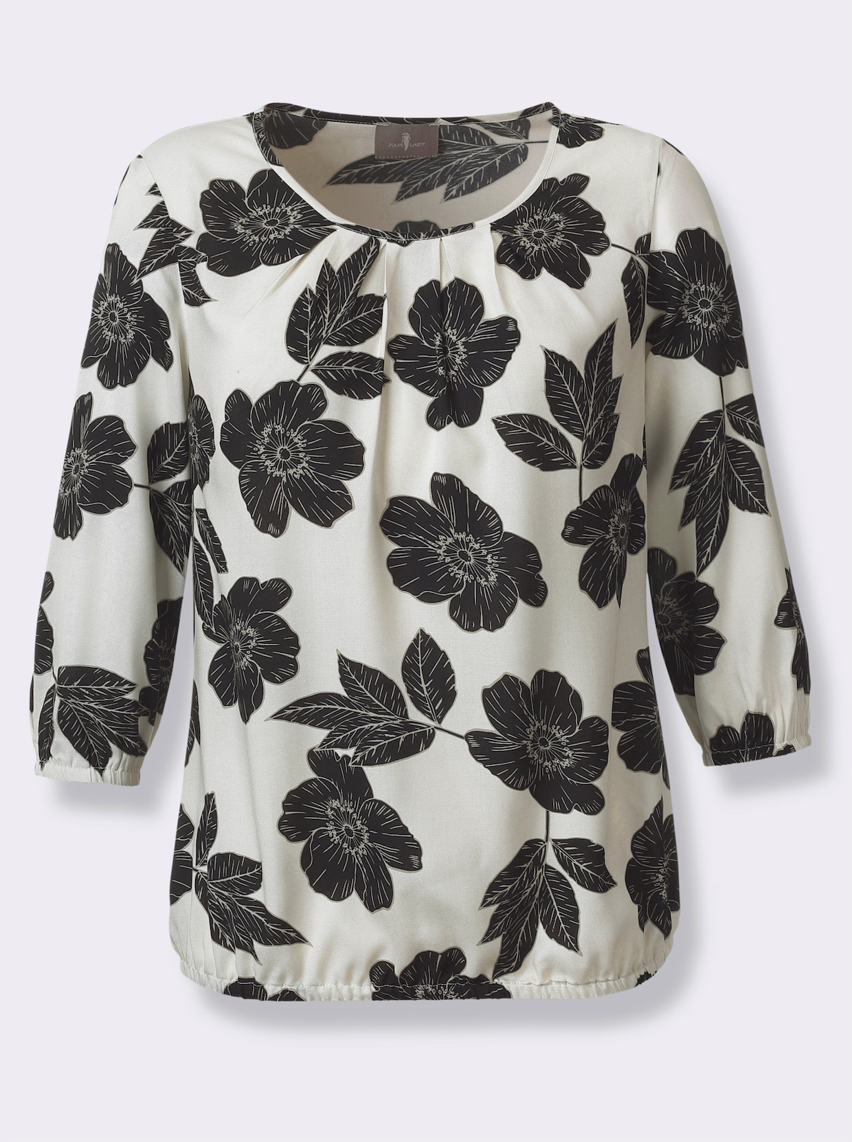 Druckbluse mit elastischen Bündchen - champagner-schwarz-bedruckt