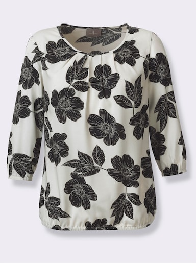 Druckbluse mit elastischen Bündchen - champagner-schwarz-bedruckt