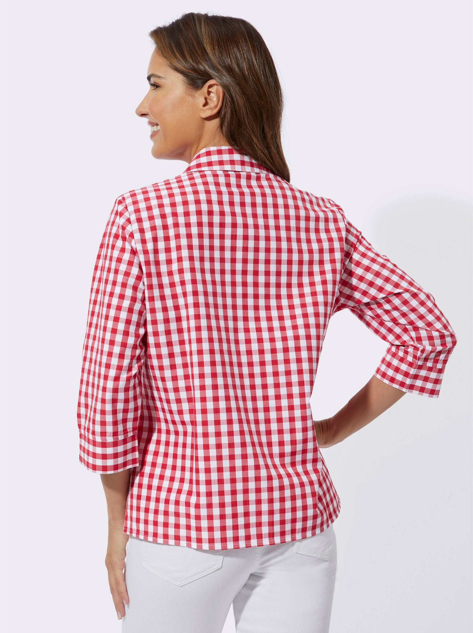 Folkloreblouse met ruches - rood/wit geruit