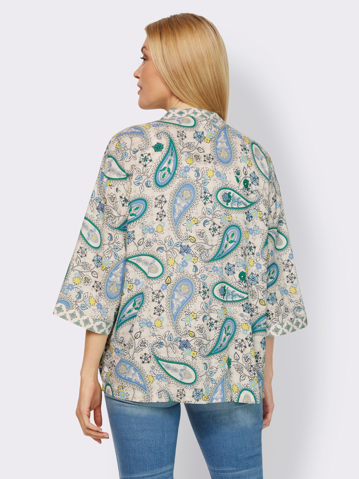 heine Lange blouse - middelblauw/smaragd bedrukt