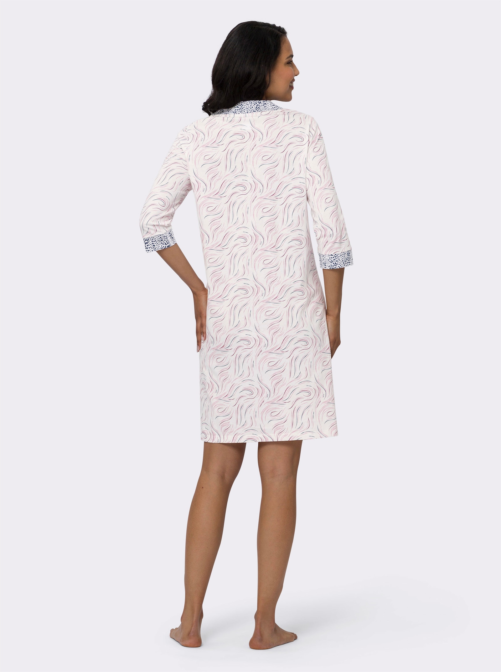 Nattlinne med grafiskt mönster - gräddvit, tryckt