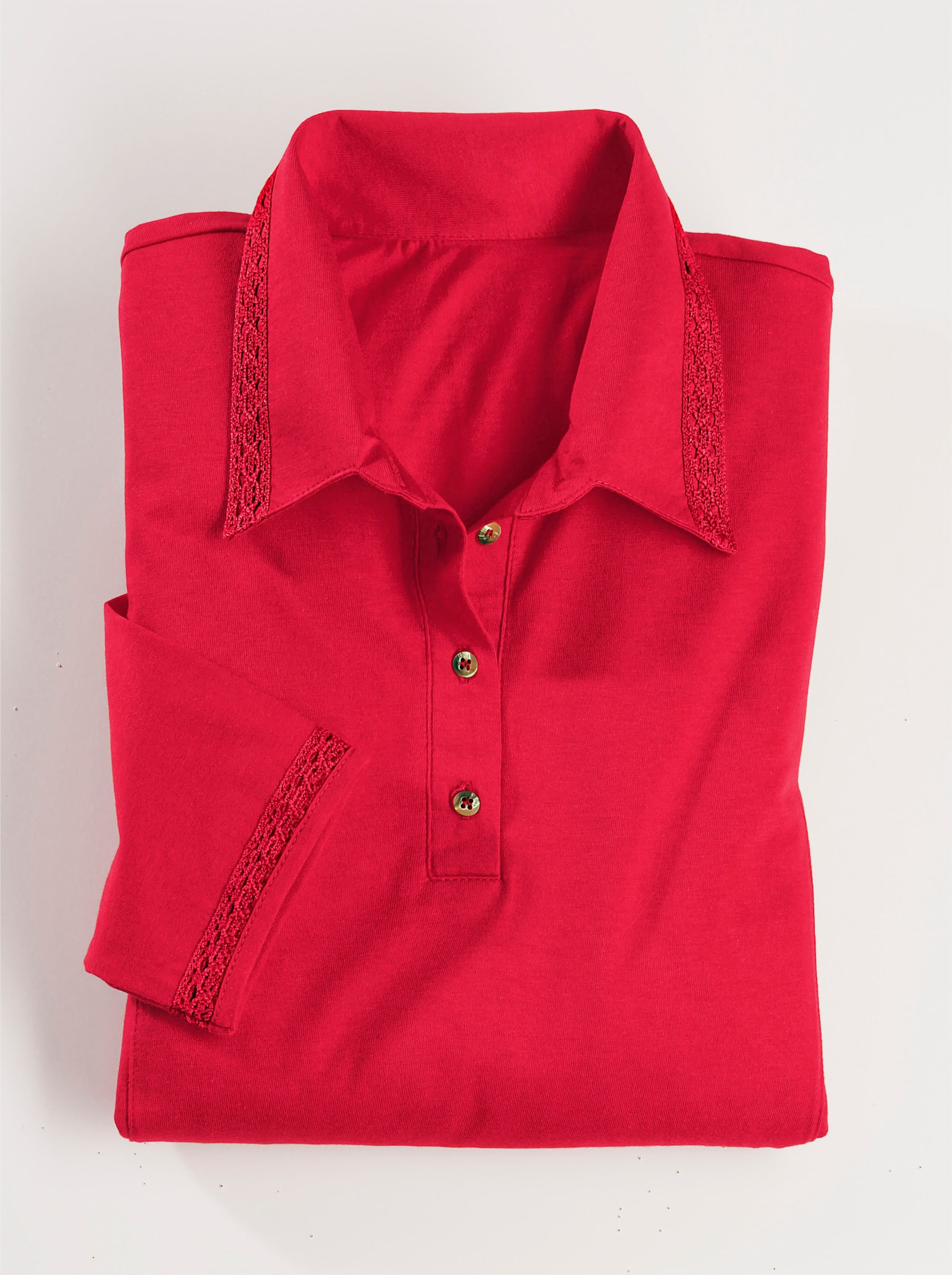 Poloshirt met details van gehaakt kant - rood