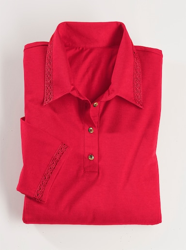 Poloshirt met details van gehaakt kant - rood