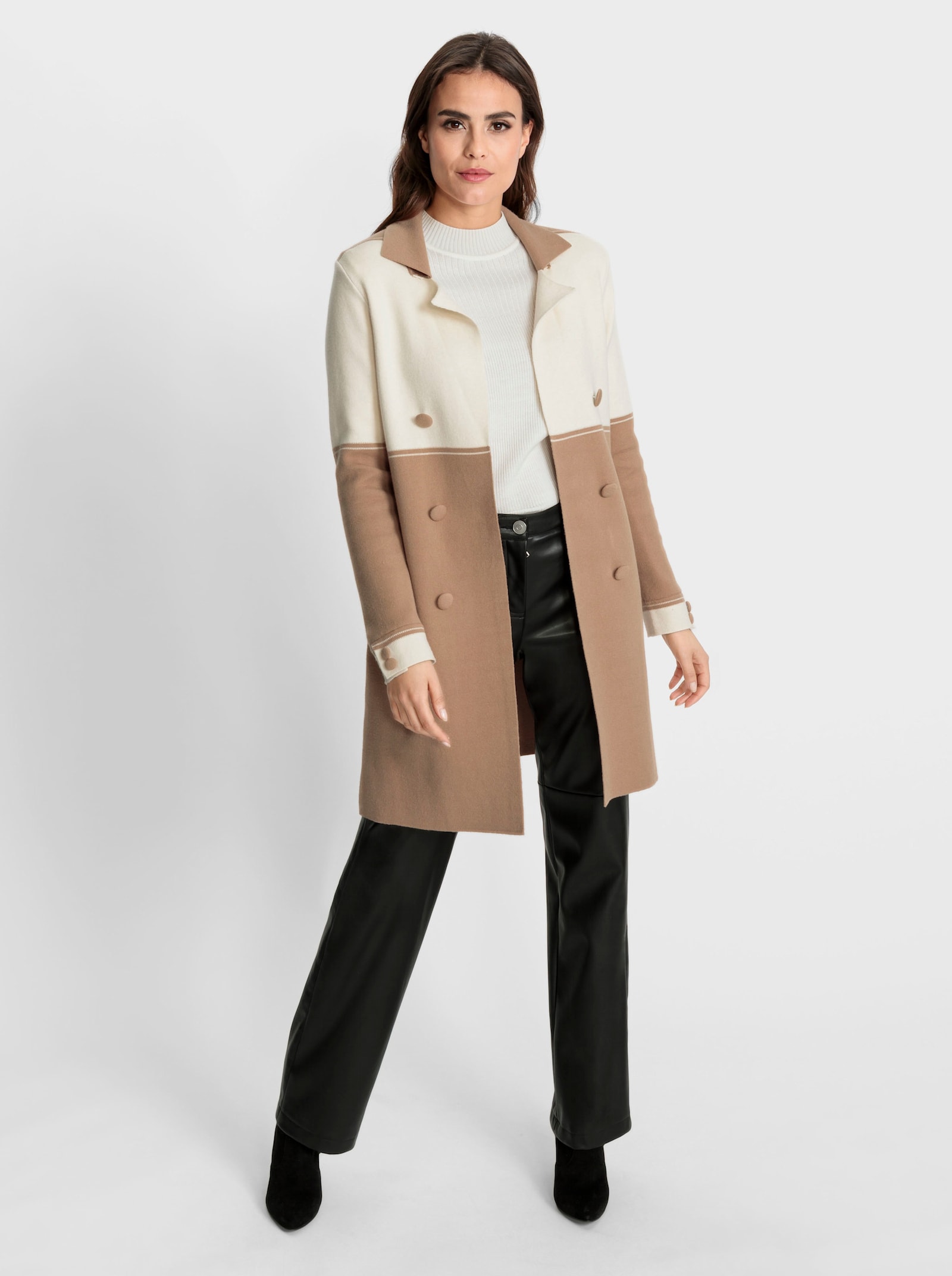 heine Longstrickjacke mit 2 Zierknopf-Leisten - camel-champagner-gemustert