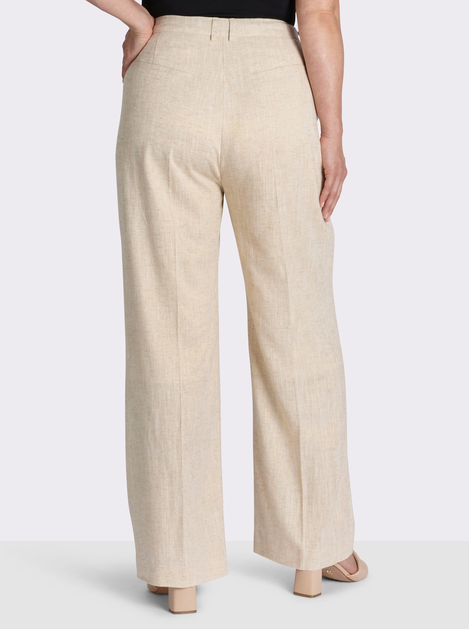 sheego Leinenhose mit Lurexfaden - champagner-goldfarben