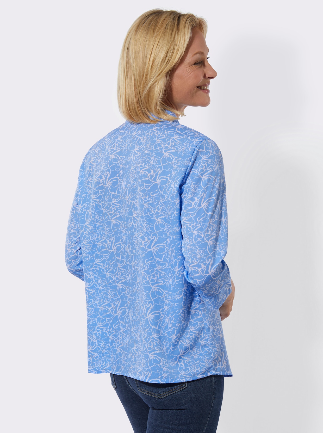 Hemdbluse - himmelblau-weiß-bedruckt