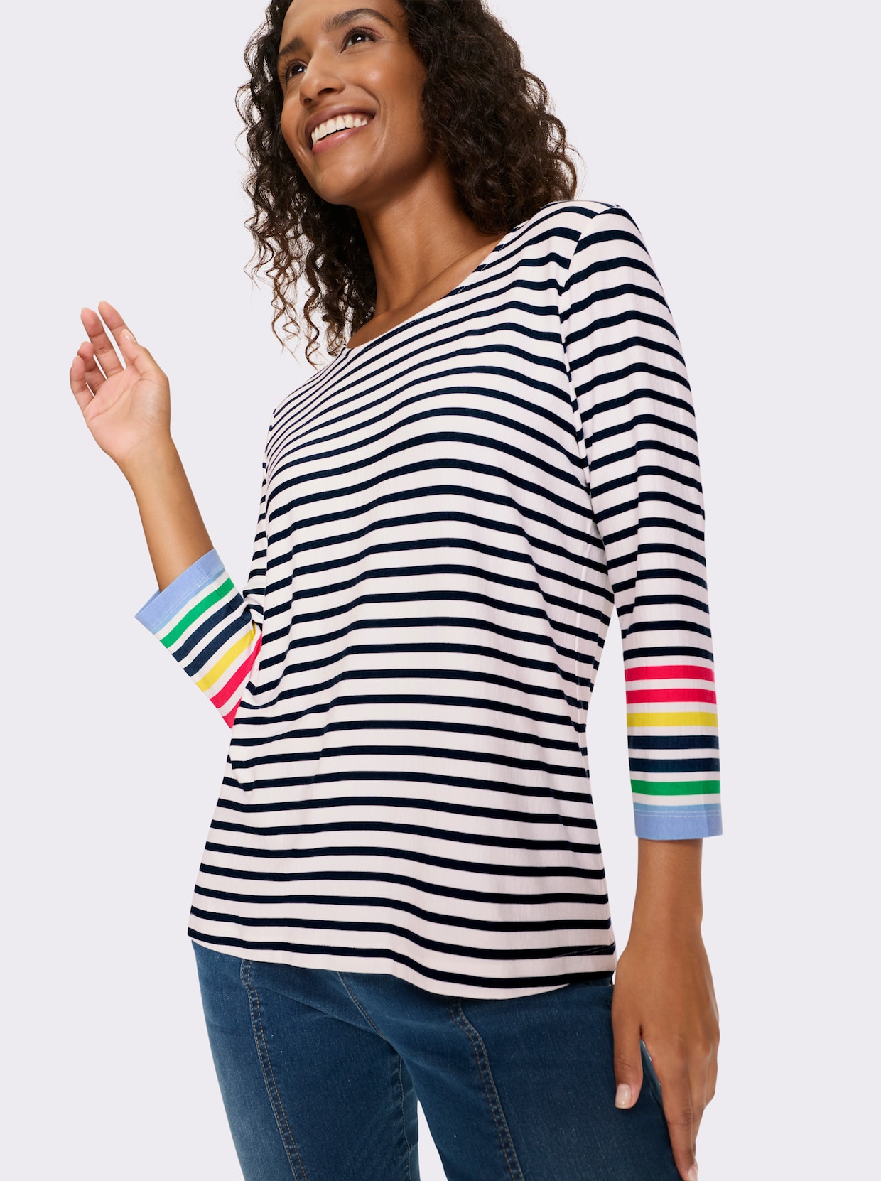 heine 3/4-Arm-Shirt - ecru-marine-geringelt