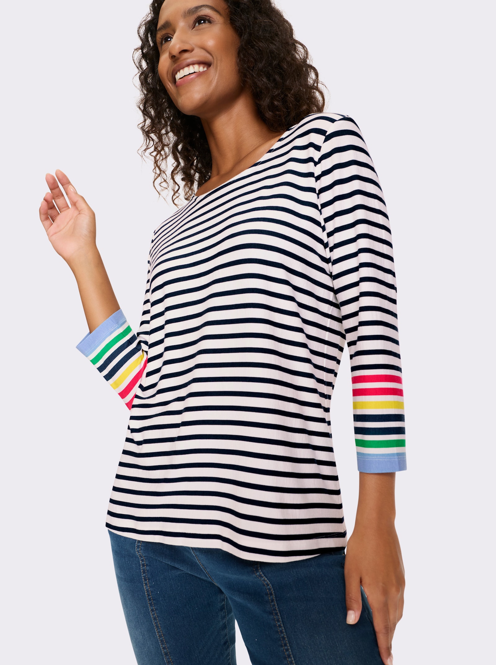 heine Shirt met 3/4-mouwen en streeppatroon - ecru/marine gestreept