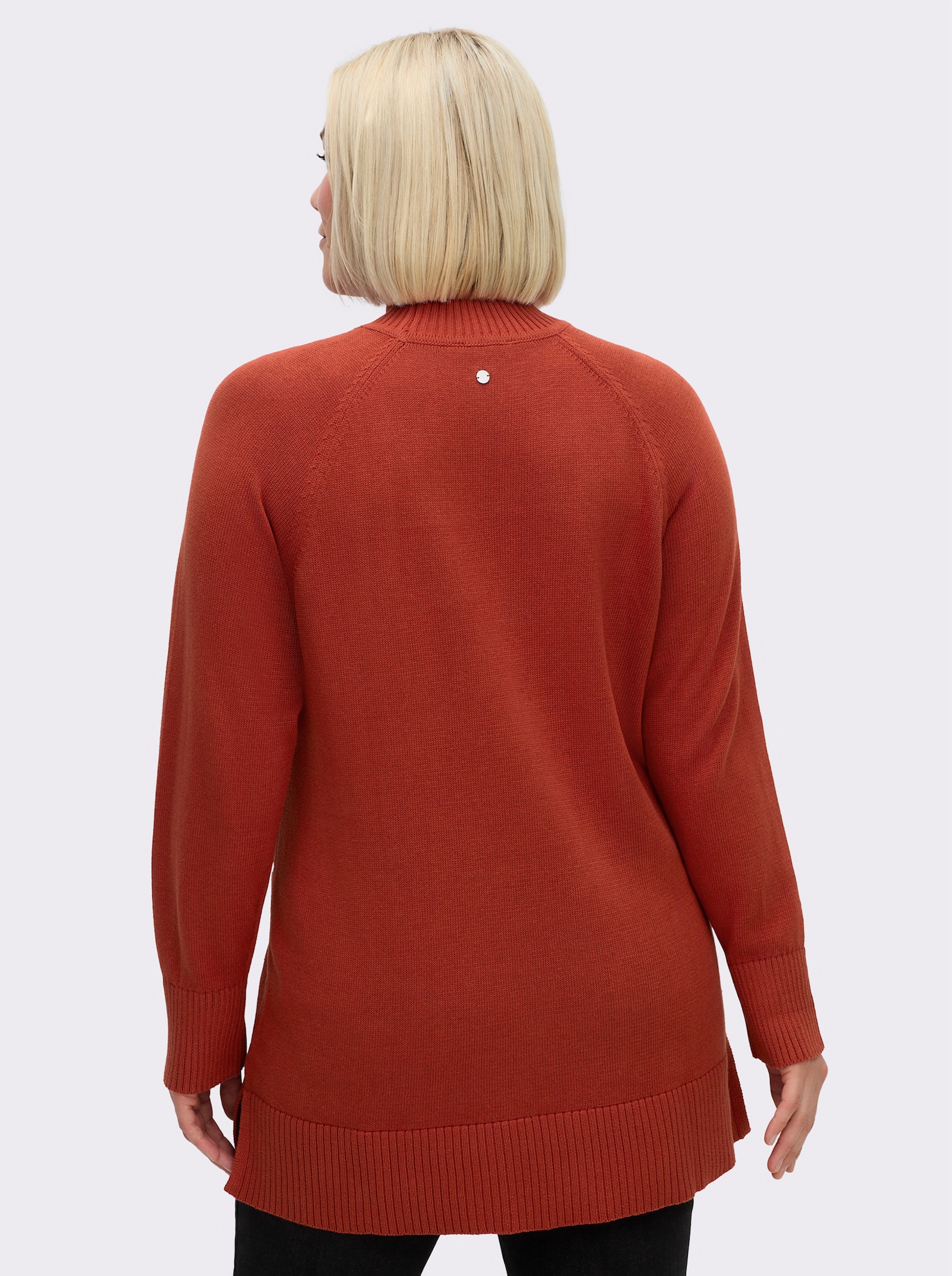 sheego Longpullover mit Stehkragen und Rippabschlüssen - rostrot