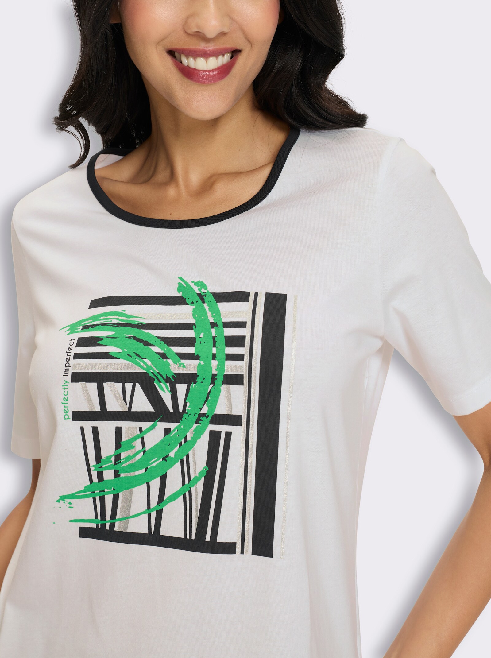 Kurzarmshirt mit Foliendruck - grasgrün-weiß