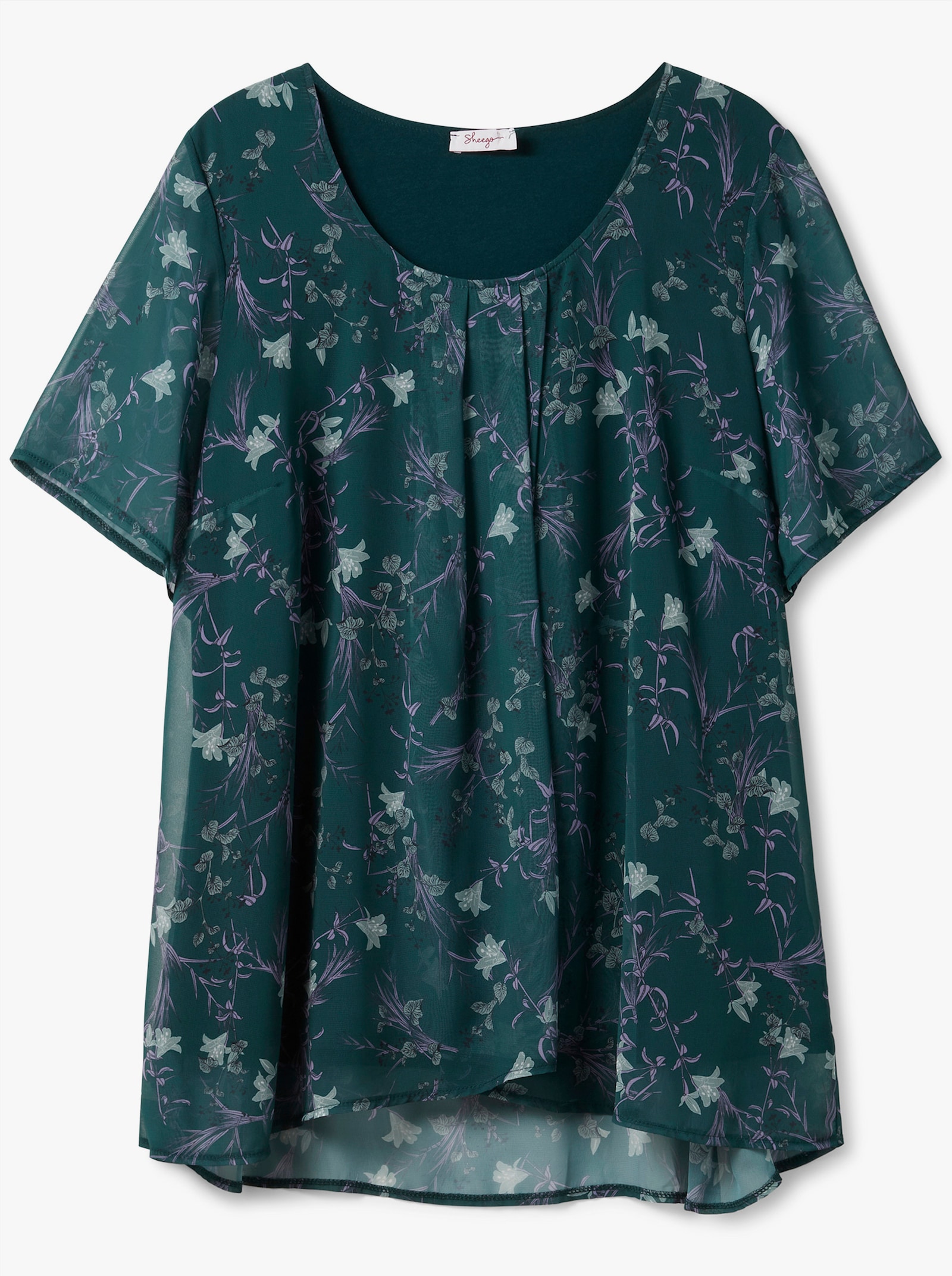 sheego 2-in-1-Shirt aus Chiffon, mit Schlitz vorn - tiefgrün-bedruckt