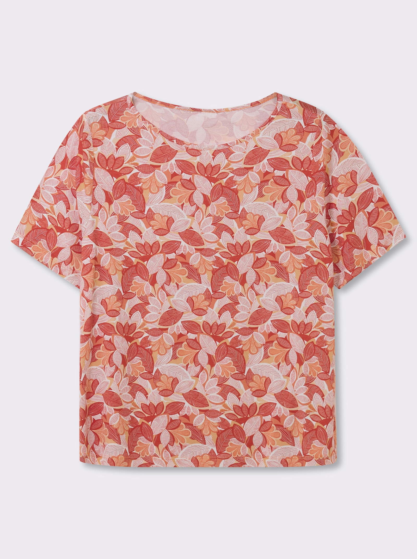 Print-Shirt mit paspeliertem U-Boot-Ausschnitt - papaya-apricot-bedruckt