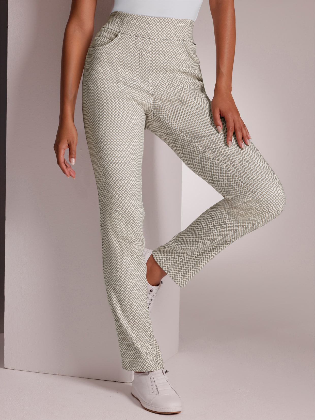 CREATION L PREMIUM Bengalinhose mit Dehnbund - sesam-weiss-gemustert