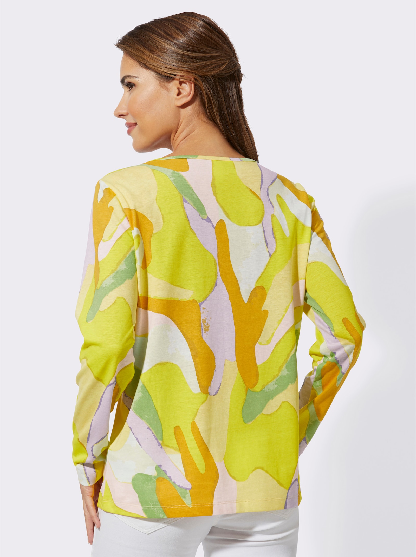 Shirt met lange mouwen in kleurrijk dessin - limoen/lila bedrukt
