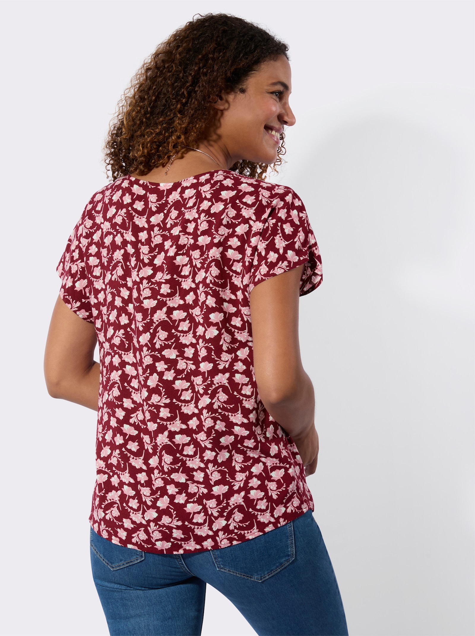 Blouseshirt met bloemdessin - bordeaux/wit bedrukt