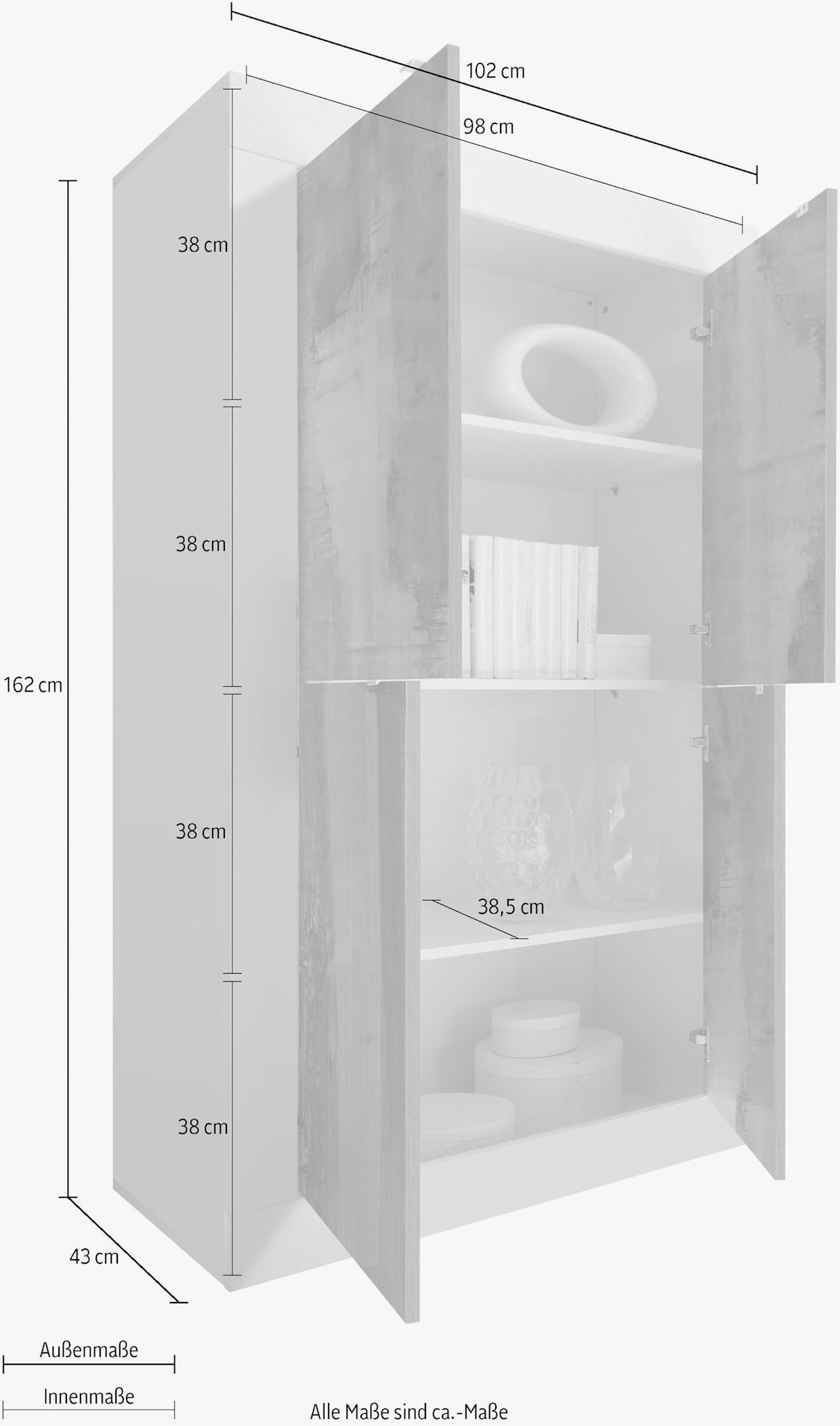 INOSIGN Highboard - weiß hochglanz lack/pero