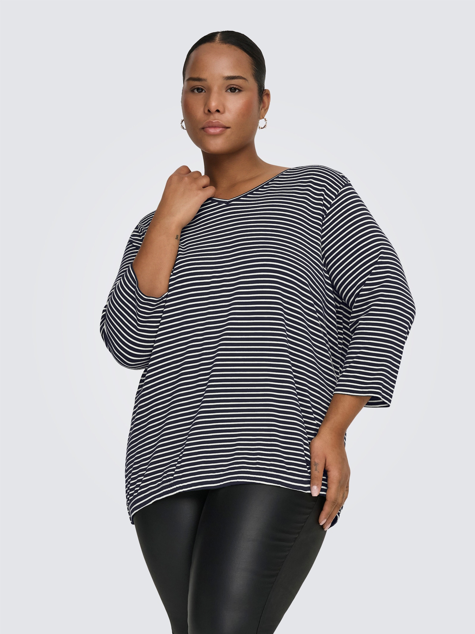 ONLY CARMAKOMA 3/4-Arm-Shirt - night sky stripes:cloud dancer
