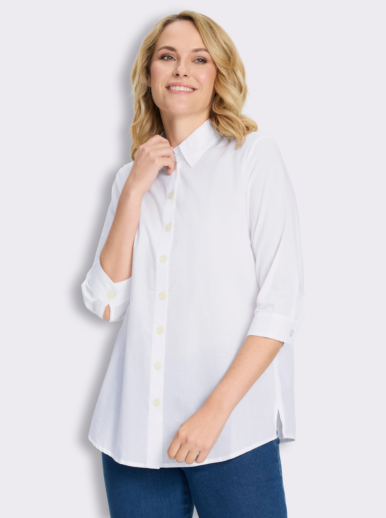 Longbluse mit Seitenschlitzen - ecru