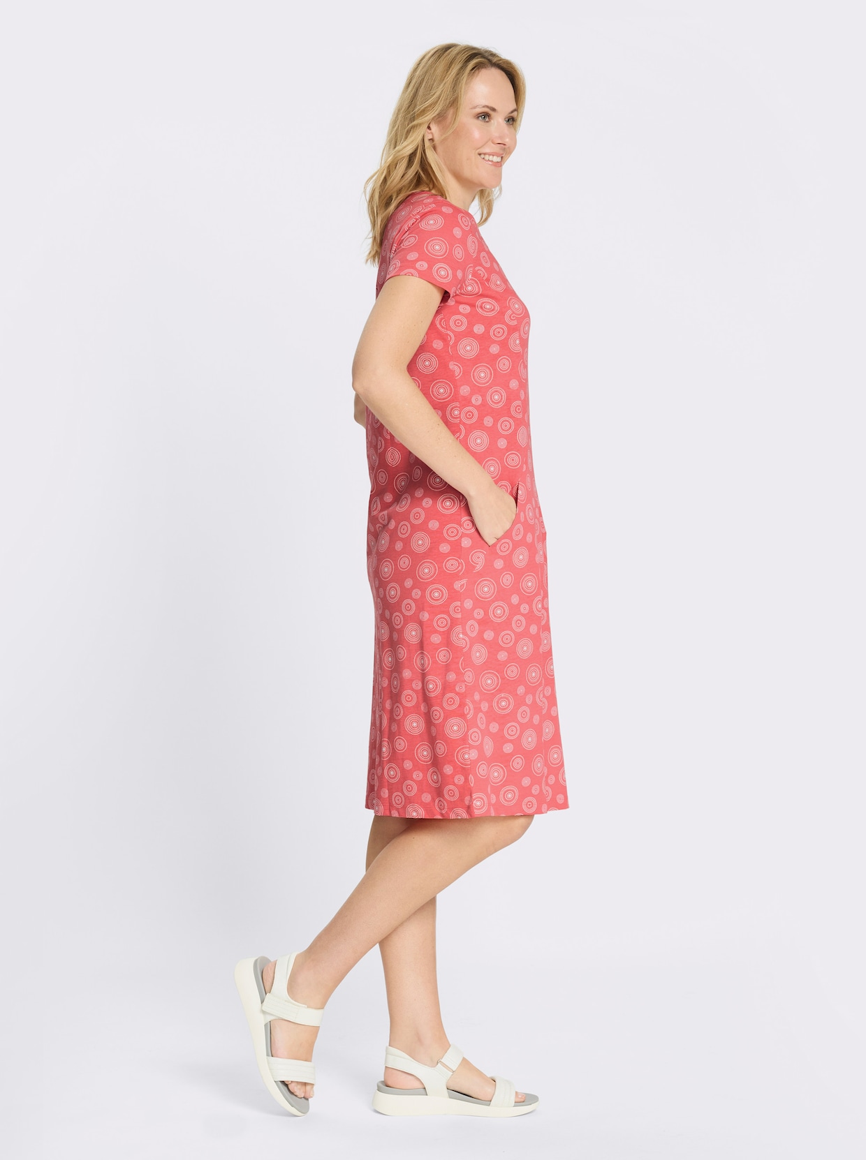 Jerseykleid mit Taschen - grapefruit-weiß-bedruckt