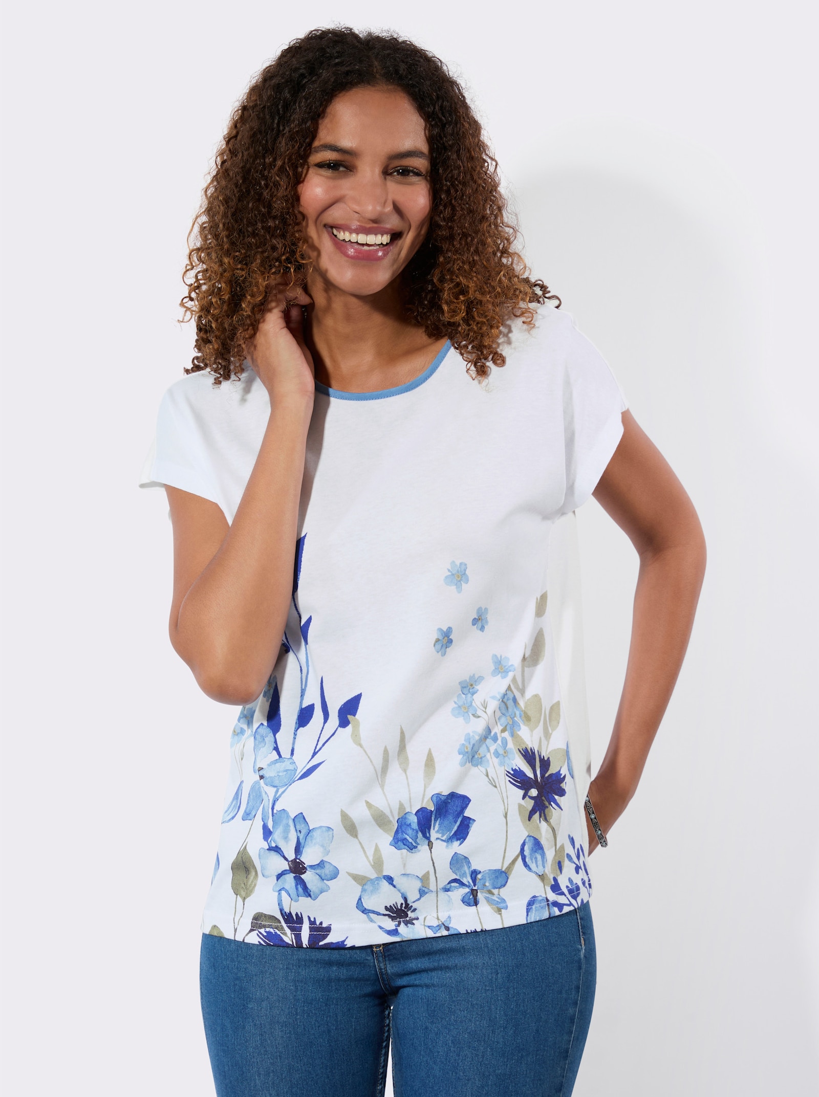 Shirt mit Blumen-Dessin - weiss-mittelblau