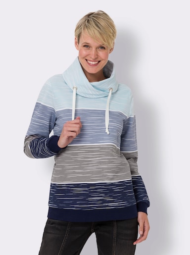 Sweatshirt mit überlappendem Rollkragen - marine-hellblau-bedruckt
