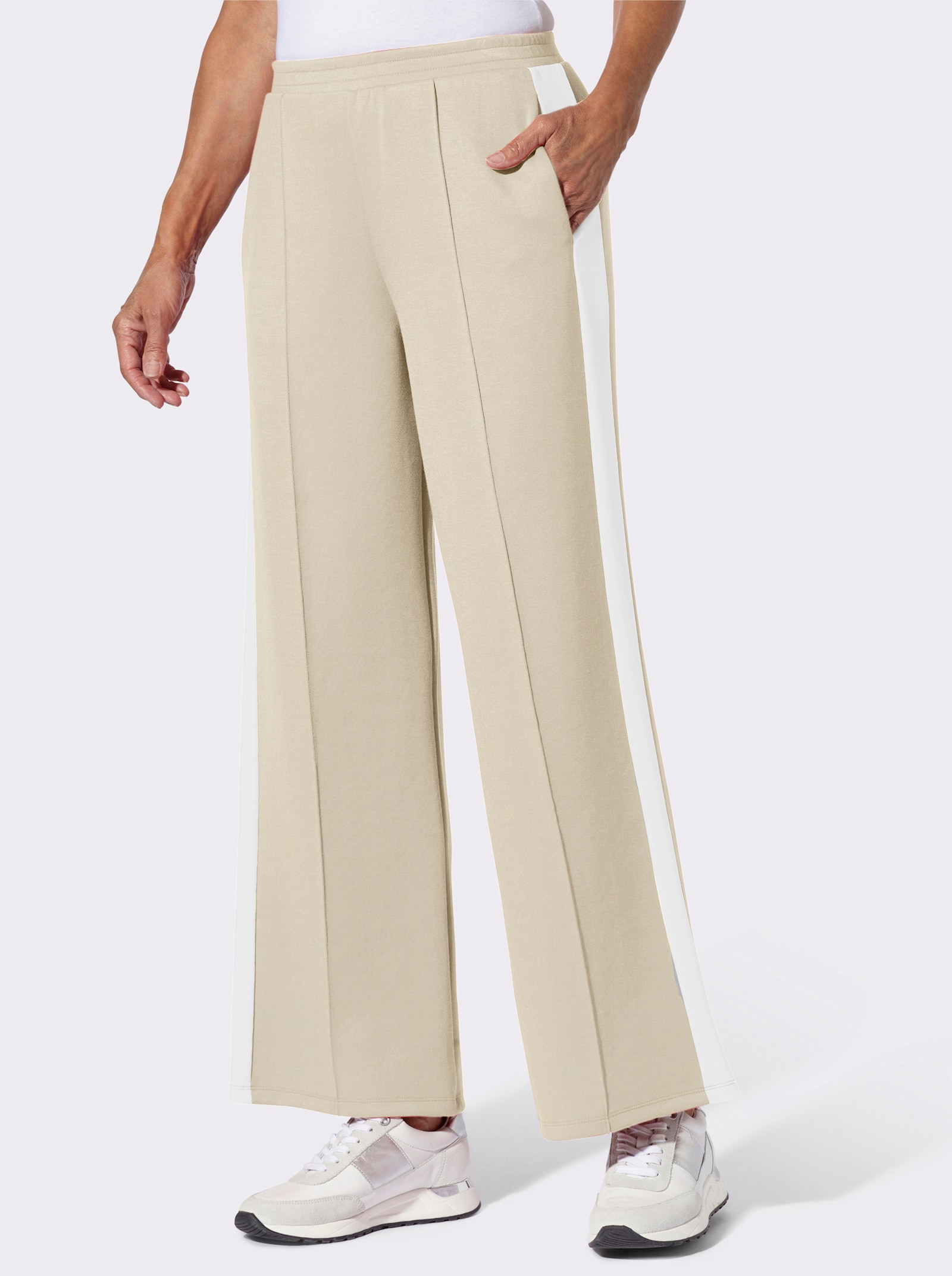 Jerseyhose mit Galonstreifen - sand-weiss