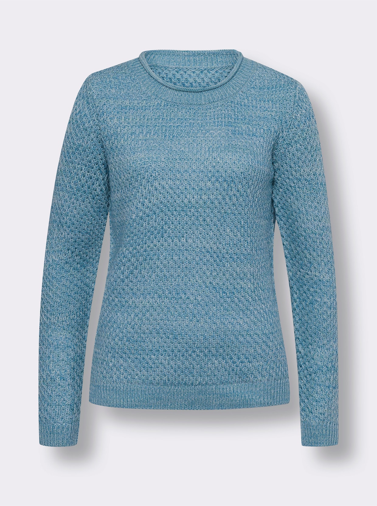 Pullover met ronde hals - lichtblauw/ecru gedessineerd